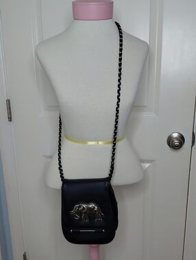 Vintage Nima Black Crossbody Bag with Silver Elephant Accent